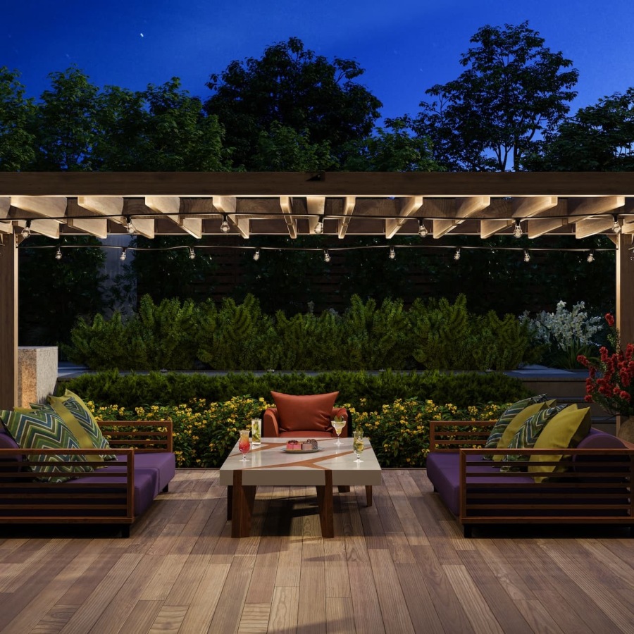 outside seating with a wooden cabana